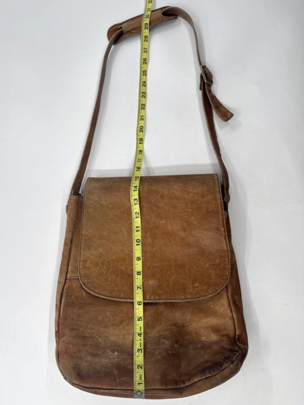 Boulder Ridge Messenger Bag Tan Cowhide Leather Plaid Lined Pockets Distressed - Picture 4 of 16